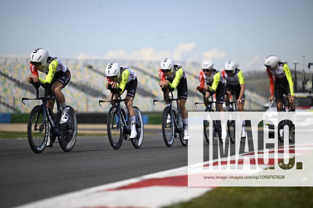 Paris - Nice 2025 - stage 3 NEVERS, FRANCE - MARCH 11 : training team Intermarche - Wanty during stage 3 of the 83th edition of the Paris - Nice cycling race, a team time-trail stage of 28,4km with start on the Circuit Magny-Cours and finish in Nevers on March 11, 2025 in Nevers, France, 11 03 2025 ( Motordriver Kenny Verfaillie - Nevers France