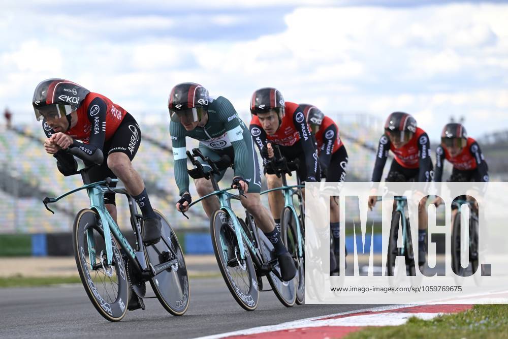 Paris - Nice 2025 - stage 3 NEVERS, FRANCE - MARCH 11 : team Arkea - B&B Hotels during stage 3 of the 83th edition of the Paris - Nice cycling race, a team time-trail stage of 28,4km with start on the Circuit Magny-Cours and finish in Nevers on March 11, 2025 in Nevers, France, 11 03 2025 ( Motordriver Kenny Verfaillie - Nevers France