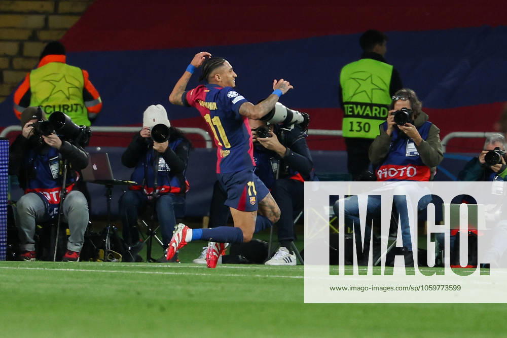 Barcelona 11. March 2025 Uefa Champions League phase 2024 25 Round of 16 FC Barcelona, Barca - S.L.Benfica v.l., Raphinha (FC Barcelona) Torjubel, Goal celebration, celebrate the goal