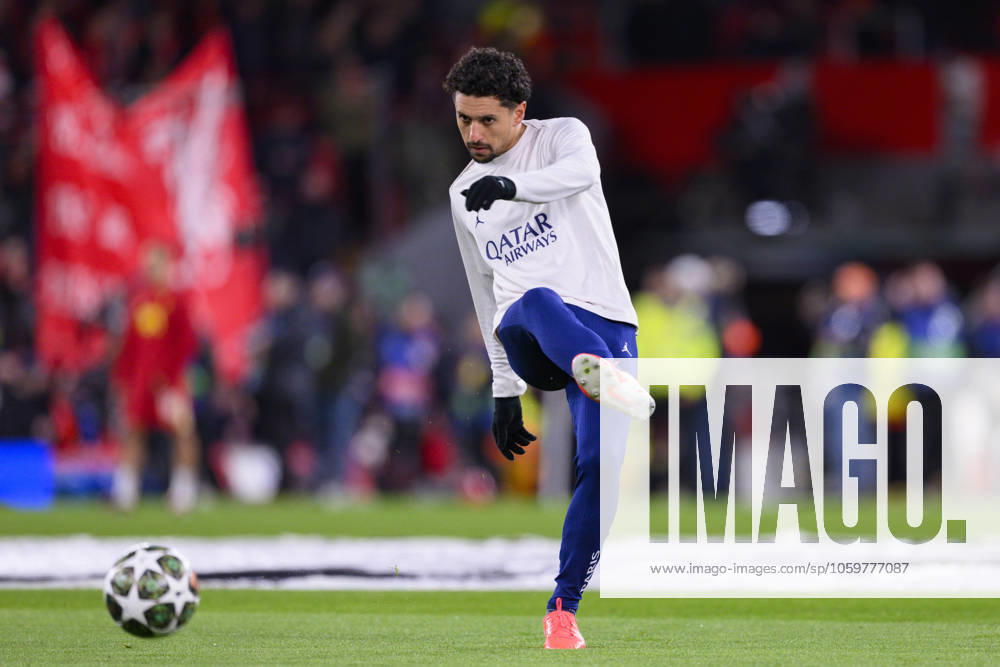 Liverpool FC v Paris Saint-Germain - UEFA Champions League 2024 25 Round of 16 Second Leg LIVERPOOL, ENGLAND - MARCH 11: Marquinhos Correa of Paris Saint Germain warming up prior to the UEFA Champions League 2024 25 Round of 16 Second Leg match between Liverpool FC and Paris Saint-Germain at Anfield on March 11, 2025 in Liverpool, England. LiverpoolUnited Kingdom