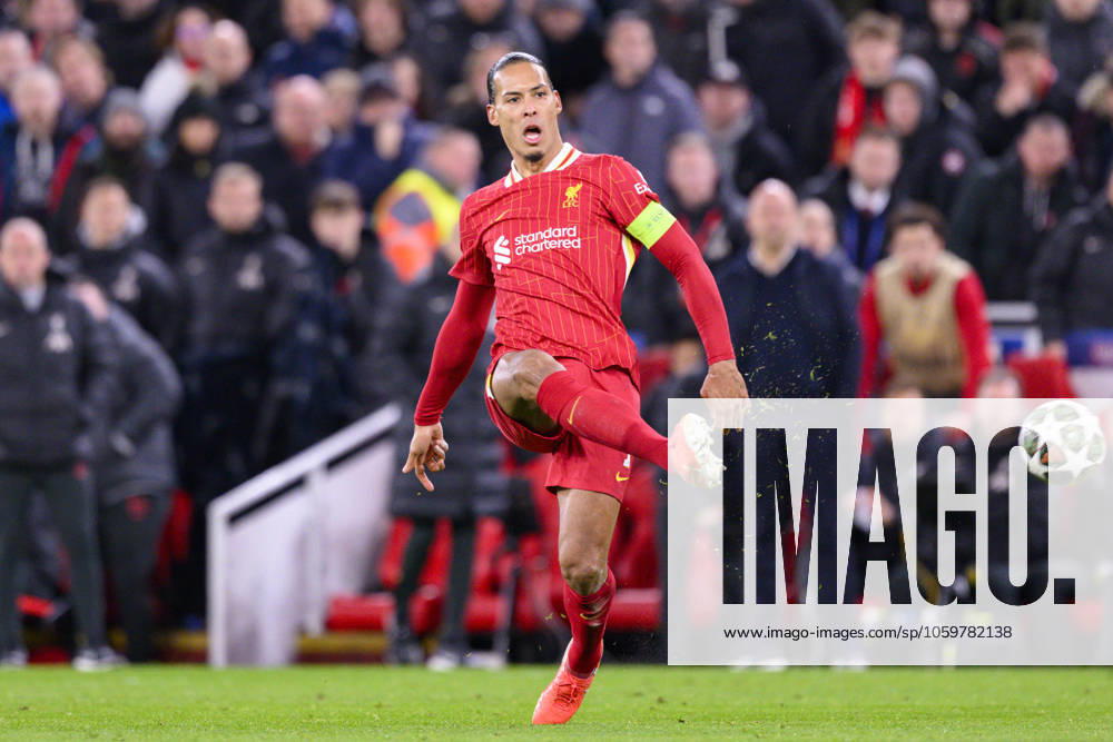 Liverpool FC v Paris Saint-Germain - UEFA Champions League 2024 25 Round of 16 Second Leg LIVERPOOL, ENGLAND - MARCH 11: Virgil van Dijk of Liverpool passes the ball during the UEFA Champions League 2024 25 Round of 16 Second Leg match between Liverpool FC and Paris Saint-Germain at Anfield on March 11, 2025 in Liverpool, England. LiverpoolUnited Kingdom