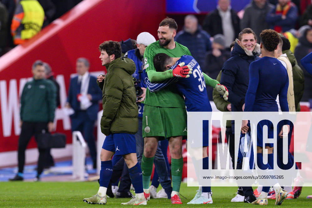Liverpool FC v Paris Saint-Germain - UEFA Champions League 2024 25 Round of 16 Second Leg LIVERPOOL, ENGLAND - MARCH 11: Goalkeeper Gianluigi Donnarumma of Paris Saint Germain and teammates celebrate their victory following the Penalty Shootout of the UEFA Champions League 2024 25 Round of 16 Second Leg match between Liverpool FC and Paris Saint-Germain at Anfield on March 11, 2025 in Liverpool, England. LiverpoolUnited Kingdom