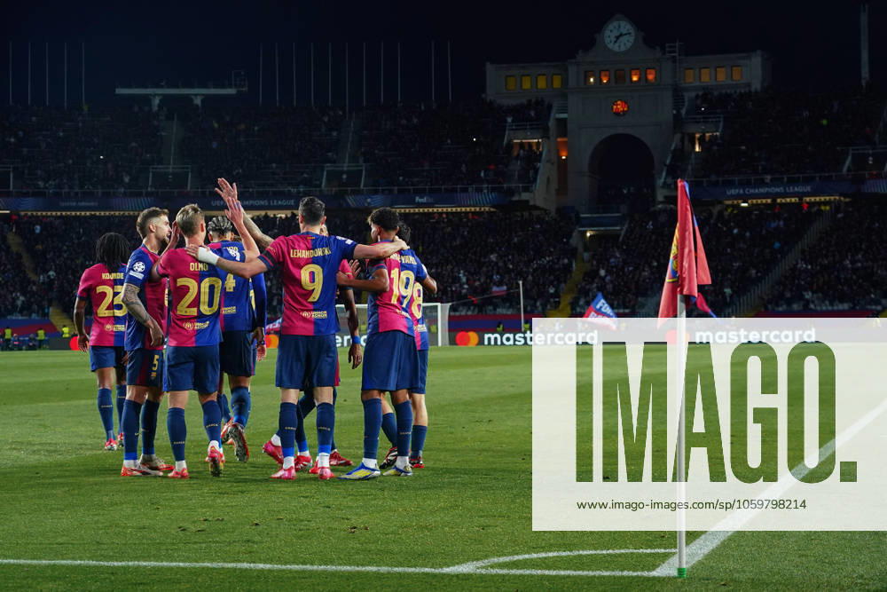 ESP: FC Barcelona, Barca - SL Benfica. UEFA Champions League match. Round of 16 FC Barcelona players celebrating the Lamine Yamals goal during the UEFA Champions League match, Round of 16, between FC Barcelona and Benfica played at Lluis Companys Stadium on March 11 2025 in Barcelona Spain. kpng