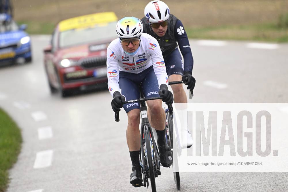 Paris - Nice 2025 - stage 6 BERRE L ETANG, FRANCE - MARCH 14 : Gachignard Thomas (FRA) of Team Totalenergies and Cavagna Remi (FRA) of Groupama - Fdj during stage 6 of the 83th edition of the Paris - Nice cycling race, a stage of 209,8km with start in Saint-Julien-en-Saint-Alban and finish in Berre L Etang on March 14, 2025 in Berre L Etang, France, 14 03 2025 ( Motordriver Kenny Verfaillie - Berre L Etang France