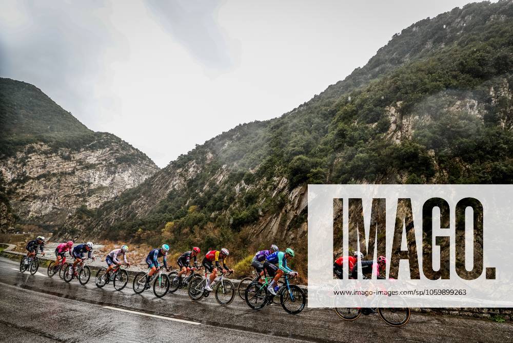 The breakaway group pictured during stage seven of the 83th edition of the Paris-Nice cycling race, 147,8 km from Nice to Auron, France, Saturday 15 March 2025. DAVIDxPINTENS x115000454x