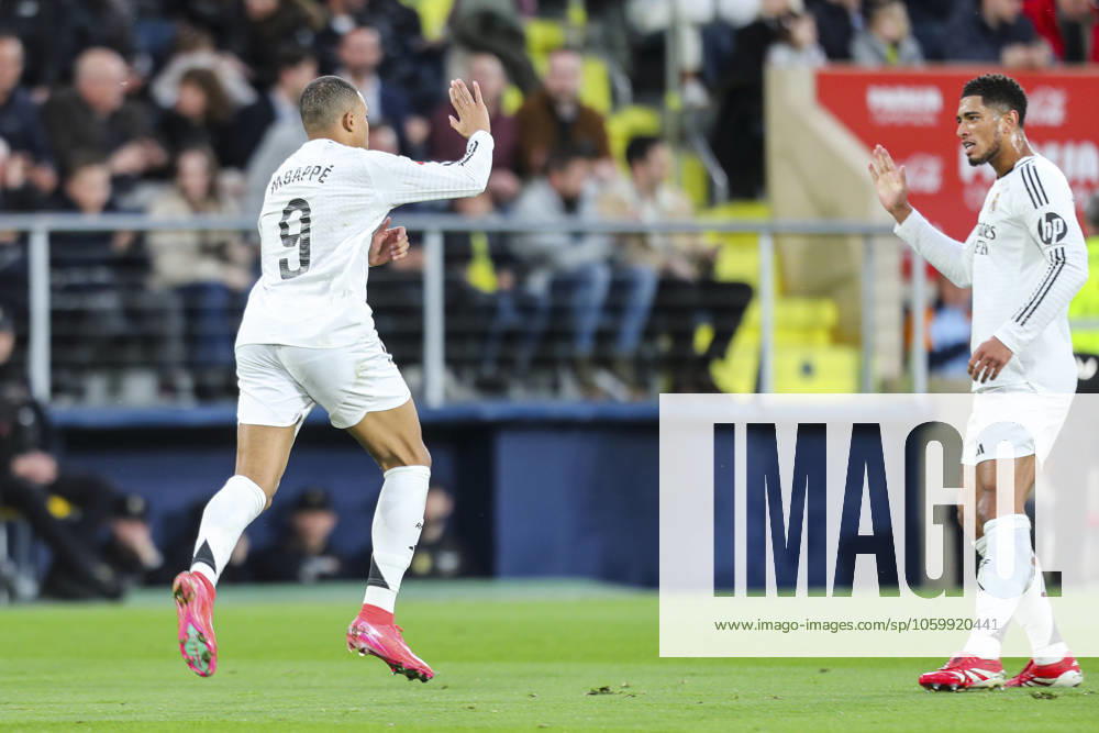 Kylian Mbappe of Real Madrid celebrates a goal with teammates during the Spanish league, LaLiga EA Sports, football match played between Villarreal CF and Real Madrid CF at La Ceramica stadium on March 15, 2025, in Villarreal, Spain. Villarreal SPAIN - ZUMAa181 20250315_zaa_a181_063