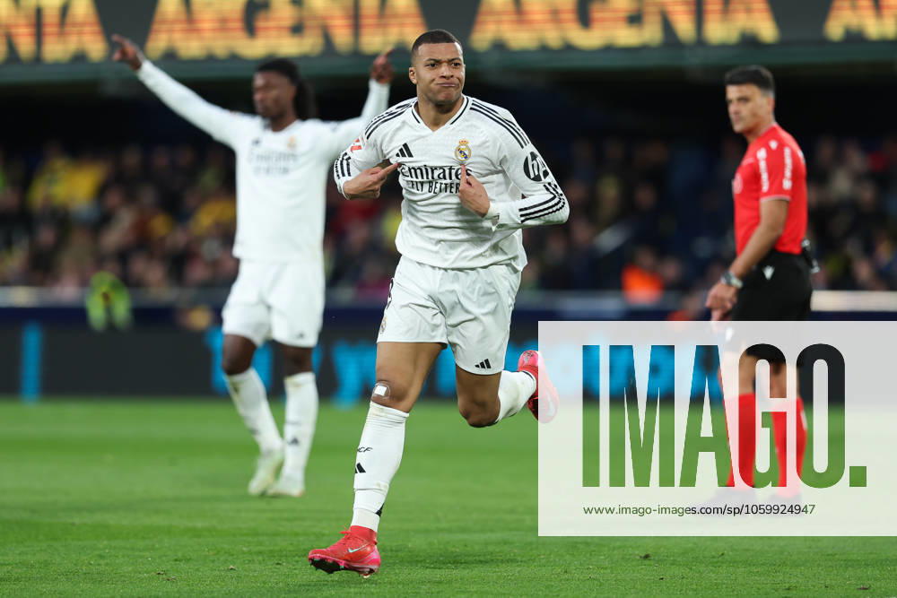 Kylian Mbappe of Real Madrid celebrates a goal during the Spanish league, LaLiga EA Sports, football match played between Villarreal CF and Real Madrid CF at La Ceramica stadium on March 15, 2025, in Villarreal, Spain. Villarreal SPAIN - ZUMAa181 20250315_zaa_a181_102