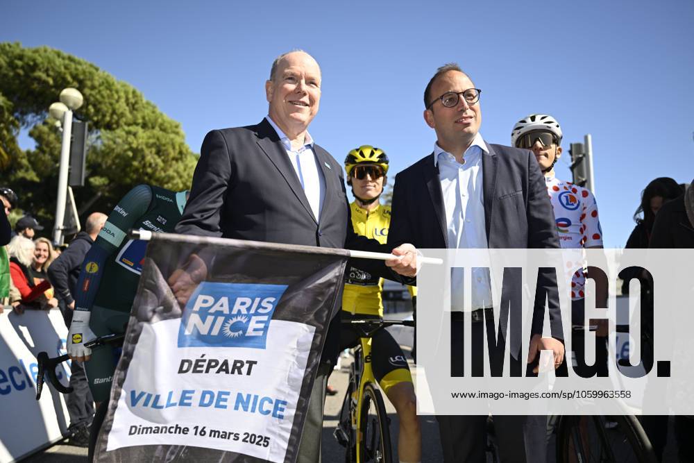 KW11 Paris - Nice 2025 - stage 8 NICE, FRANCE - MARCH 16 : Albert II, Prince of Monaco before the start of the race during stage 8 and final stage of the 83th edition of the Paris - Nice cycling race, a stage of 119,9km with start and finish in Nice on March 16, 2025 in Nice, France, 16 03 2025 ( Motordriver Kenny Verfaillie - Nice France