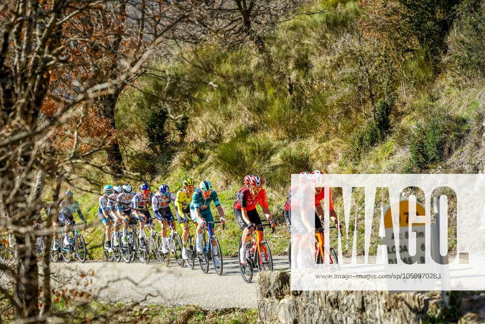Dutch Thymen Arensman of Ineos Grenadiers, American Matteo Jorgenson of Team Visma-Lease a Bike and Danish Mads Pedersen of Lidl-Trek pictured in action during stage eight of the 83th edition of the Paris-Nice cycling race, 119,9 km from Nice to Nice, France, Sunday 16 March 2025. DAVIDxPINTENS x115097620x