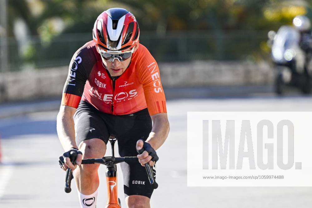Paris - Nice 2025 - stage 8 NICE, FRANCE - MARCH 16 : Sheffield Magnus (USA) of Ineos Grenadiers alone up front during stage 8 and final stage of the 83th edition of the Paris - Nice cycling race, a stage of 119,9km with start and finish in Nice on March 16, 2025 in Nice, France, 16 03 2025 ( Motordriver Kenny Verfaillie - Nice France