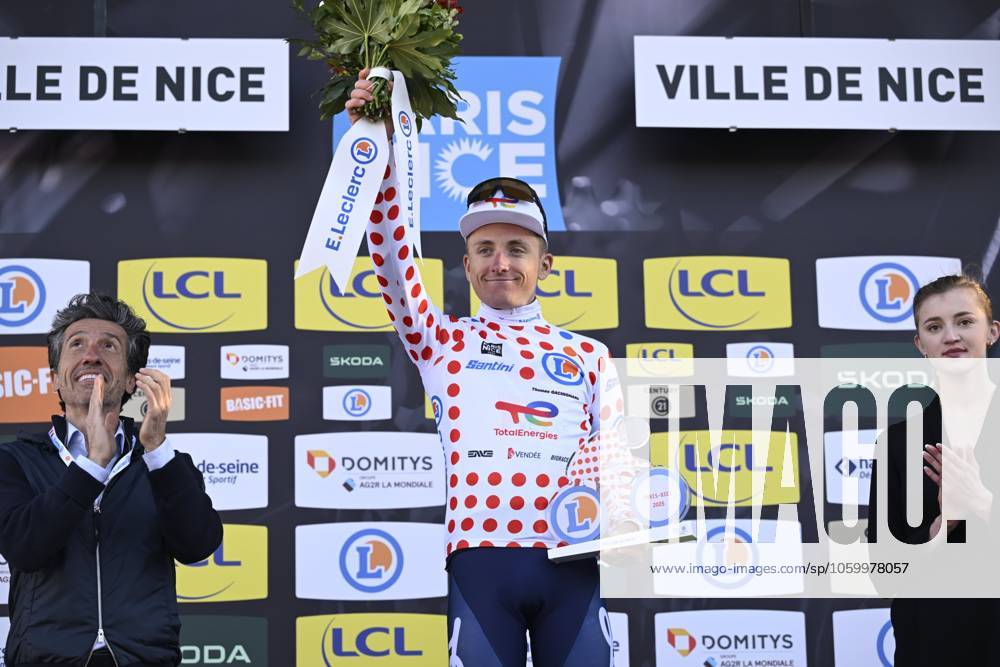 Paris - Nice 2025 - stage 8 NICE, FRANCE - MARCH 16 : Gachignard Thomas (FRA) of Team Totalenergies on the podium during stage 8 and final stage of the 83th edition of the Paris - Nice cycling race, a stage of 119,9km with start and finish in Nice on March 16, 2025 in Nice, France, 16 03 2025 ( Motordriver Kenny Verfaillie - Nice France