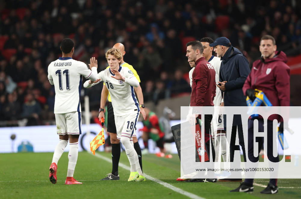 Anthony Gordon (E) replaces Marcus Rashford (E) as a substitute at the FIFA World Cup, WM, Weltmeisterschaft, Fussball Qualifier, England v Albania, at Wembley Stadium, London, UK on 21st March, 2025.