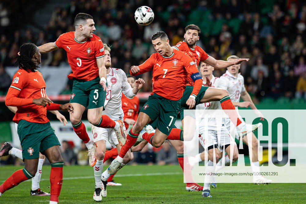 Cristiano Ronaldo, Diogo Dalot and Ruben Dias of Portugal seen in action during the UEFA Nations League Quarterfinal Leg Two match between Portugal and Denmark at Estadio Jose Alvalade. Lisbon Portugal - ZUMAs197 20250323_aaa_s197_453