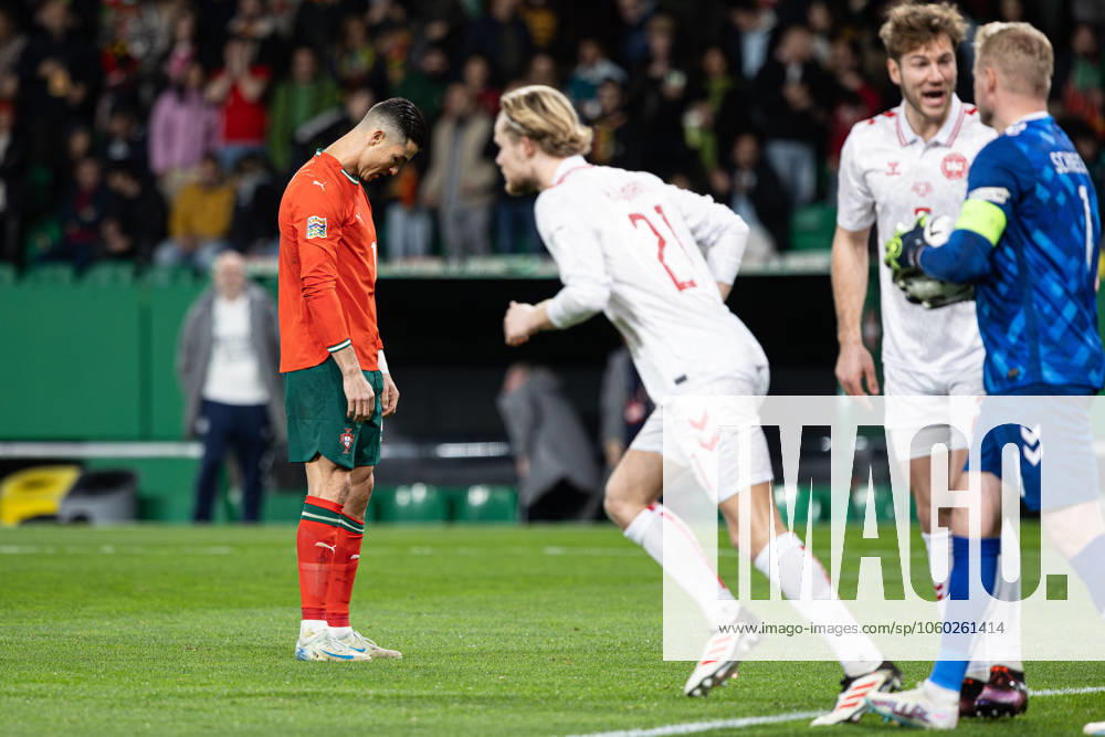 Cristiano Ronaldo (L) of Portugal reacts during the UEFA Nations League Quarterfinal Leg Two match between Portugal and Denmark at Estadio Jose Alvalade. Lisbon Portugal - ZUMAs197 20250323_aaa_s197_490