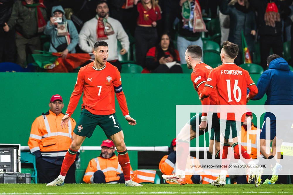Cristiano Ronaldo of Portugal celebrates a goal during the UEFA Nations League Quarterfinal Leg Two match between Portugal and Denmark at Estadio Jose Alvalade. Lisbon Portugal - ZUMAs197 20250323_aaa_s197_528