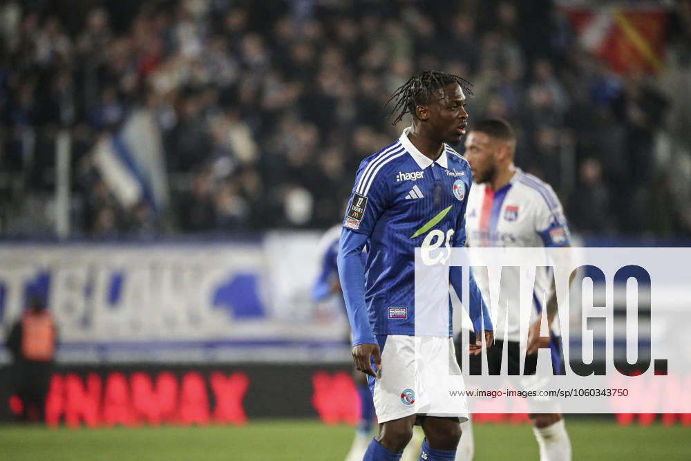 FOOTBALL : Racing Strasbourg vs Olympique de Lyon. - Ligue 1 Stade de la Meinau 28 03 2025 26 Dilane Bakwa (RCS)