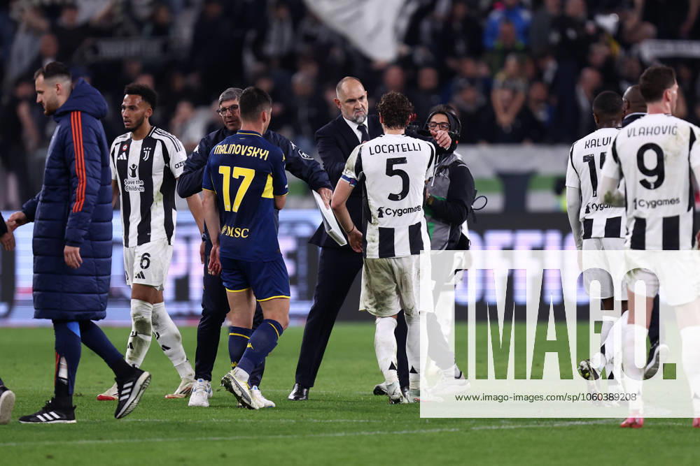 Juventus Fc - Genoa Cfc Igor Tudor, head coach of Juventus Fc celebrate with Manuel Locatelli of Juventus Fc at the end of the Serie A match beetween Juventus Fc and Genoa Cfc at Allianz Stadium on March 29, 2025 in Turin, Italy . Torino Allianz Stadium Italy
