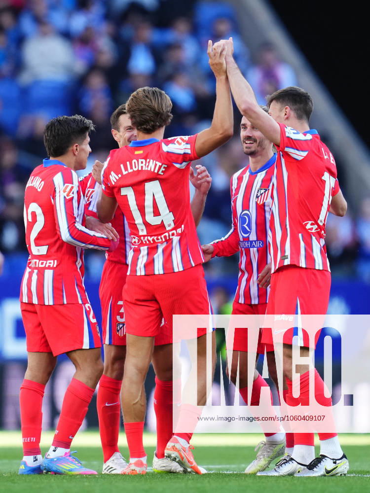 ESP: RCD Espanyol - Atletico de Madrid. La Liga EA Sports. Date 29 Atletico de Madrid players celebrating the Cesar Azpilicuetas goal during the La Liga EA Sports match between RCD Espanyol and Atletico de Madrid played at RCDE Stadium on March 29, 2025 in Barcelona, Spain. kpng