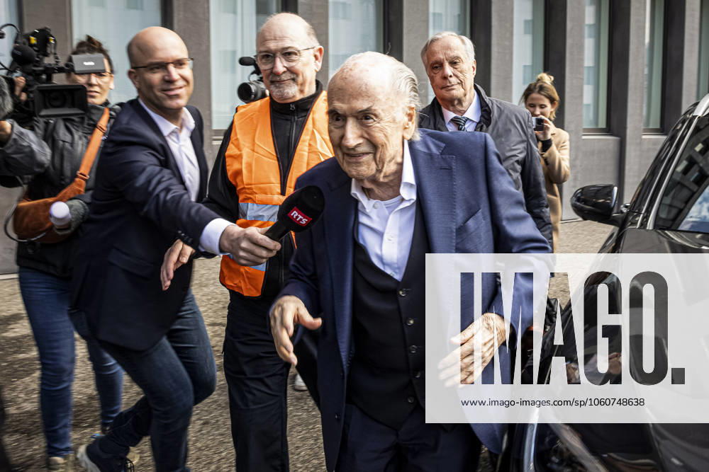 Former FIFA president Sepp Blatter reacts when leaving the courthouse after the verdict of an appeal by Swiss Attorney General s office against former UEFA and FIFA presidents over a suspected fraudulent payment, in Muttenz, Basel, on March 25, 2025. Muttenz Muttenz Court Basel Switzerland