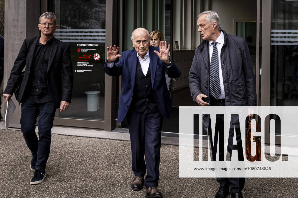 Former FIFA president Sepp Blatter reacts when leaving the courthouse after the verdict of an appeal by Swiss Attorney General s office against former UEFA and FIFA presidents over a suspected fraudulent payment, in Muttenz, Basel, on March 25, 2025. Muttenz Muttenz Court Basel Switzerland