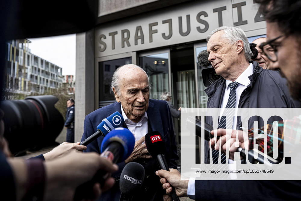 Former FIFA president Sepp Blatter reacts when leaving the courthouse after the verdict of an appeal by Swiss Attorney General s office against former UEFA and FIFA presidents over a suspected fraudulent payment, in Muttenz, Basel, on March 25, 2025. Muttenz Muttenz Court Basel Switzerland