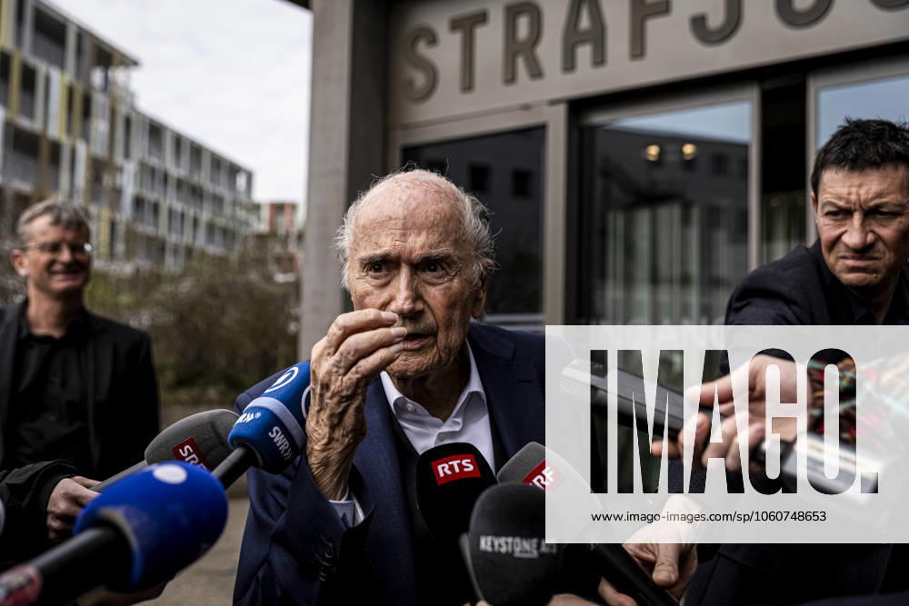 Former FIFA president Sepp Blatter reacts when leaving the courthouse after the verdict of an appeal by Swiss Attorney General s office against former UEFA and FIFA presidents over a suspected fraudulent payment, in Muttenz, Basel, on March 25, 2025. Muttenz Muttenz Court Basel Switzerland