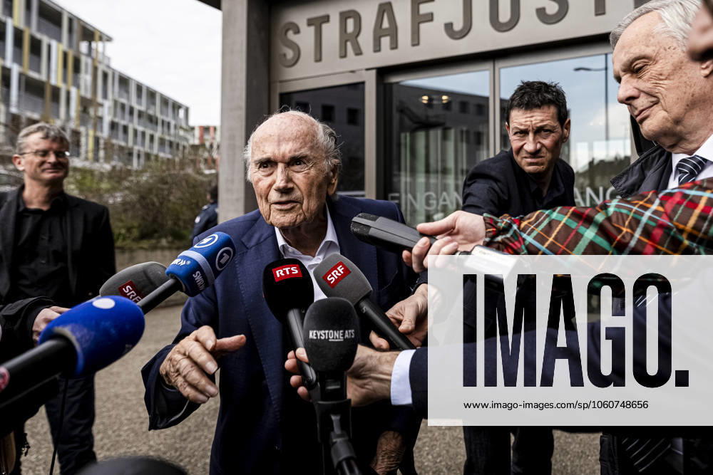 Former FIFA president Sepp Blatter reacts when leaving the courthouse after the verdict of an appeal by Swiss Attorney General s office against former UEFA and FIFA presidents over a suspected fraudulent payment, in Muttenz, Basel, on March 25, 2025. Muttenz Muttenz Court Basel Switzerland