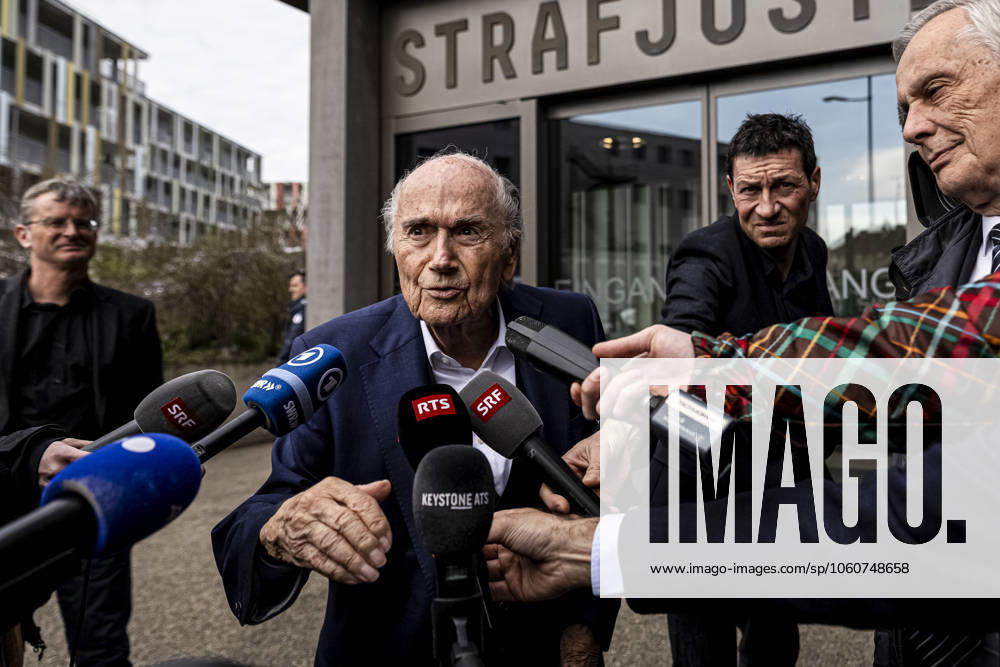 Former FIFA president Sepp Blatter reacts when leaving the courthouse after the verdict of an appeal by Swiss Attorney General s office against former UEFA and FIFA presidents over a suspected fraudulent payment, in Muttenz, Basel, on March 25, 2025. Muttenz Muttenz Court Basel Switzerland