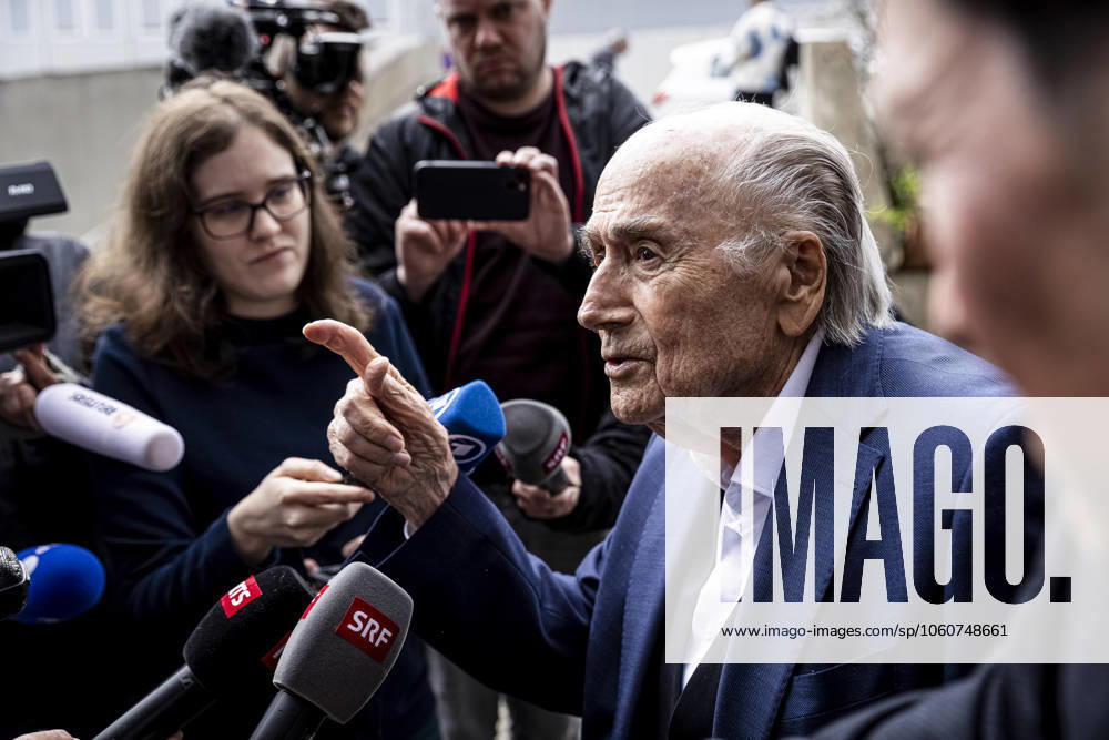 Former FIFA president Sepp Blatter reacts when leaving the courthouse after the verdict of an appeal by Swiss Attorney General s office against former UEFA and FIFA presidents over a suspected fraudulent payment, in Muttenz, Basel, on March 25, 2025. Muttenz Muttenz Court Basel Switzerland
