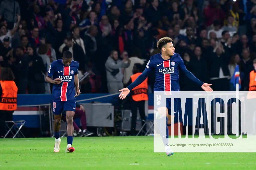 Desire Doue ( 14 - PSG ) celebrates after scoring during the UEFA Champions League match between Paris Saint Germain and Aston Villa FC at Parc Des Princes on April 09 , 2025 in Paris, France. ( Photo by Dante Badano PsnewZ ) -