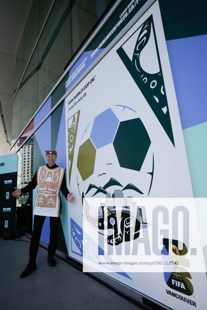 (250416) -- VANCOUVER, April 16, 2025 -- The designer for the 2026 FIFA World Cup, WM, Weltmeisterschaft, Fussball official host city, artist Jamin Zuroski, poses for photos at BC Place in Vancouver, British Columbia, Canada, April 15, 2025. Vancouver unveiled the official host city poster for the 2026 FIFA World Cup on Tuesday, showcasing the integration of local characteristics with the spirit of the tournament. The 2026 FIFA World Cup will be jointly hosted by Canada, Mexico and the United States. As one of Canada s host cities, Vancouver is set to stage seven matches during the event. (Photo by Xinhua) (SP)CANADA-VANCOUVER-FOOTBALL-FIFA WORLD CUP-POSTER LiangxSen