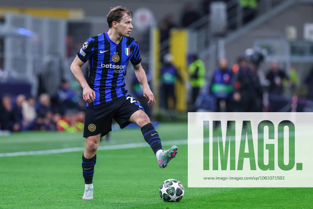 Nicolo Barella of FC Internazionale seen in action during UEFA Champions League 2024 25 Quarter Final - 2nd leg football match between FC Internazionale and FC Bayern Munchen at San Siro Stadium Milan Italy on 16 April 2025. Milan Stadio Giuseppe Meazza Milan Italy
