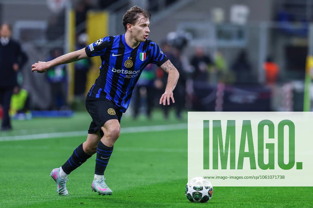 Nicolo Barella of FC Internazionale seen in action during UEFA Champions League 2024 25 Quarter Final - 2nd leg football match between FC Internazionale and FC Bayern Munchen at San Siro Stadium Milan Italy on 16 April 2025. Milan Stadio Giuseppe Meazza Milan Italy
