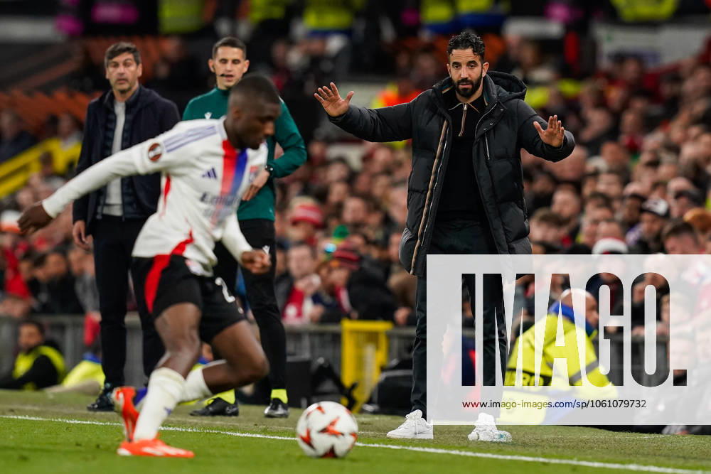 Manchester, England, 17th April 2025. Ruben Amorim manager of Manchester United, ManU reacts during the Manchester United vs Olympique Lyonnais Quarter Final 2nd Leg UEFA Europa League match at Old Trafford, Manchester. Picture credit should read: Andrew Yates Sportimage . SPI_119_AY_MANCHESTER_UNITED_V_OLYMPIQUE_LYONNAIS SPI-3844-0080
