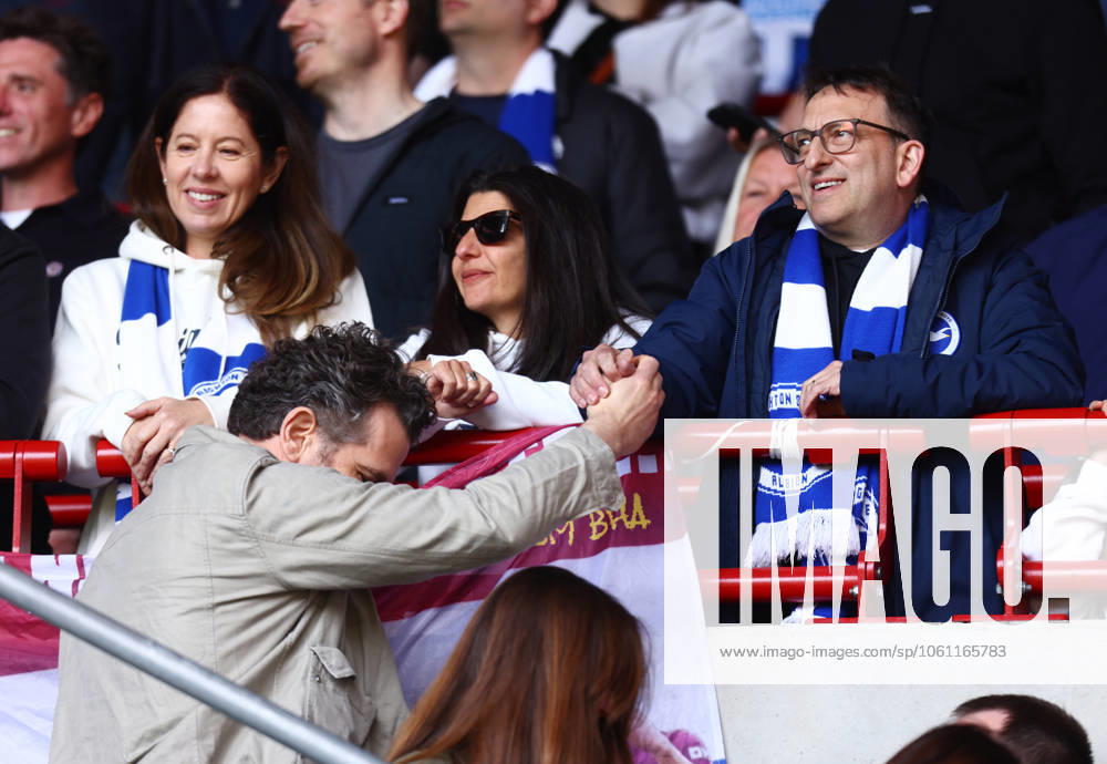 Brentford v Brighton and Hove Albionl, English Premier League, The Gtech Community Stadim, Football, London, UK - 19 Apr 2025 A Brighton fan shakes the hand of Brighton Owner Tony Bloom during the 4-1 away defeat at Brentford London The Gtech Community Stadium London GBR, UK NEWSPAPERS OUT