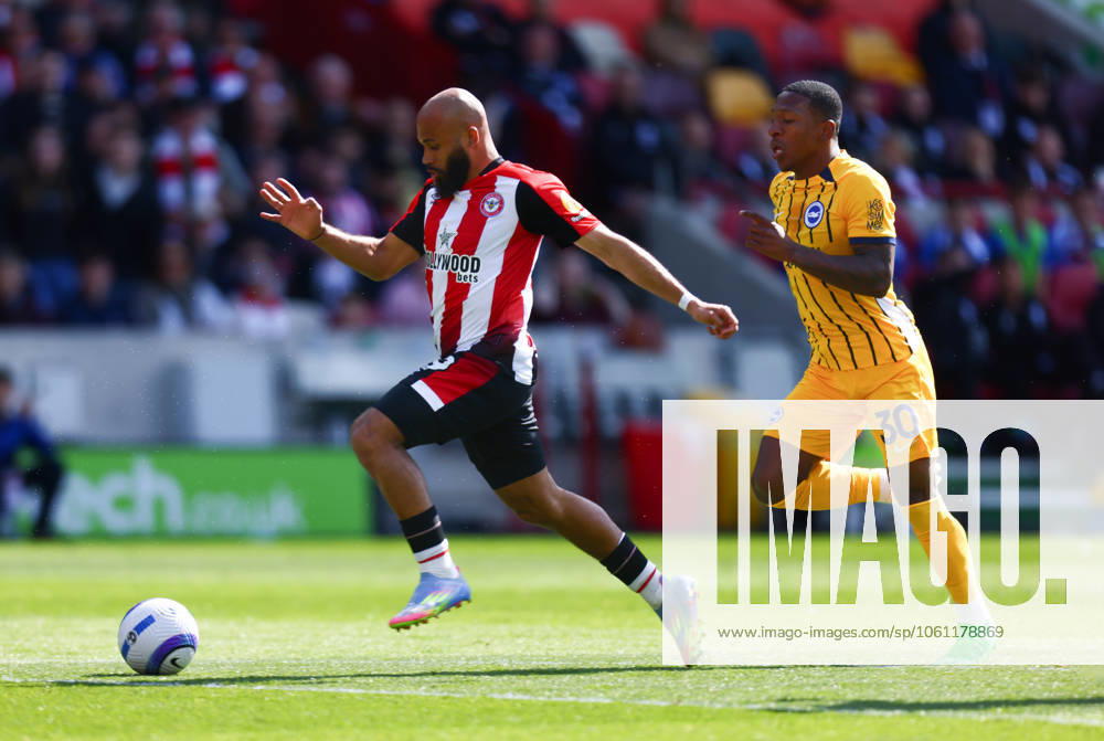 Brentford v Brighton and Hove Albionl, English Premier League, The Gtech Community Stadim, Football, London, UK - 19 Apr 2025 Brian Mbeumo of Brentford breaks clear to score their first goal, at home to Brighton and Hove Albion London The Gtech Community Stadium London GBR, UK NEWSPAPERS OUT