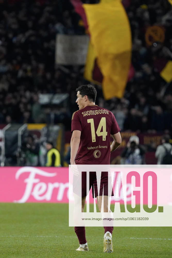 Eldor Shomurodov celebrates after goal during 33th day of the Serie A Italian Championship between A.S. Roma VS Hellas Verona F.C. on 19 April at the Olympic Stadium, Rome, italy