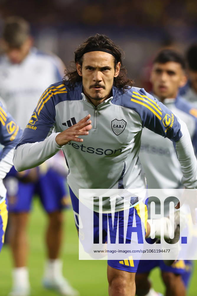 Boca Juniors Uruguayan forward Edinson Cavani looks on before the 2025 Apertura Tournament of the Argentine Professional Football League match against Estudiantes de la Plata, at La Bombonera stadium in Buenos Aires, on April 19, 2025. BUENOS AIRES ARGENTINA