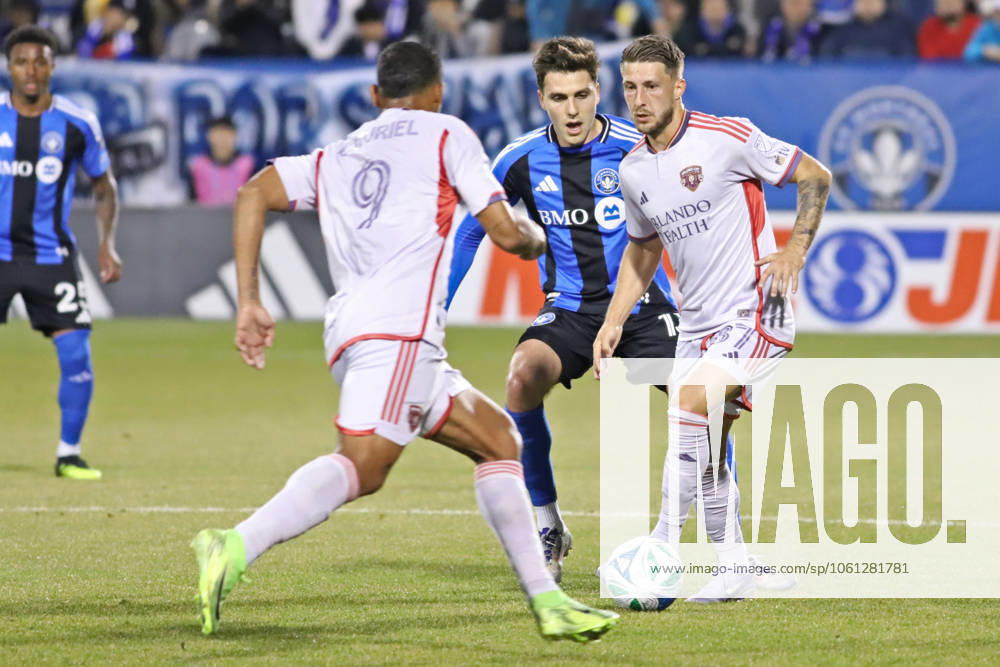 CF MontrÃ al v Orlando City SC - MLS, Fussball Herren, USA Tournament Luca Petrasso 13 of CF Montreal Impact and Marco PaÅ¡aliÄ‡ 87 of Orlando City SC battle for the ball during the week 9 MLS tournament match between CF MontrÃ al Impact and Orlando City SC at Saputo Stadium. Final score: CF MontrÃ al Impact 0-0 Orlando City SC. on April 19, 2025 in Montreal, Canada. (Photo by Horacio Zamora Rios Eyepix Group)
