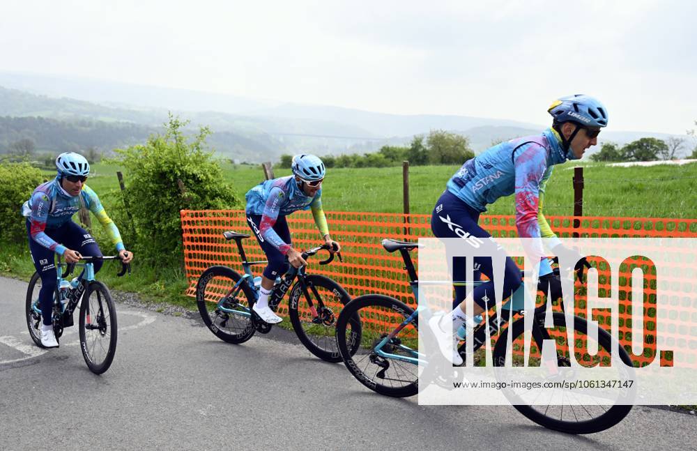XDS Astana Team riders pictured in action during a training and track reconnaissance session, on the Cote de la Redoute , in Remouchamps, Aywaille, ahead of the Liege-Bastogne-Liege one day cycling race, Friday 25 April 2025. ERICxLALMAND x121814624x