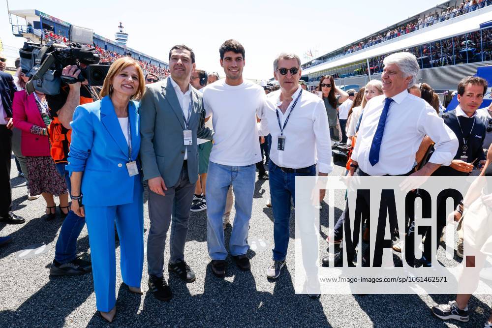 Races of MotoGP Estrella Galicia 0.0 Grand Prix of Spain at Jerez Angel Nieto Circuit, Jerez, Cadiz, 27 April 2025 In picture: Carlos Alcaraz with Juanma Moreno and Feijo Carreras del Gran Premio Estrella Galicia 0.0 de MotoGP de Espana en el Circuito de Jerez Angel Nieto, Jerez, Cadiz, 27 de Abril de 2025 POOL Circuito de Jerez Angel Nieto Cordon Press Images will be for editorial use only. Mandatory credit: Circuito de Jerez Angel Nieto Cordon Press OSCARxDELxPOZO