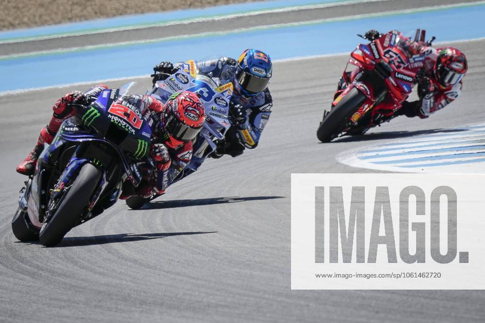 Races of MotoGP Estrella Galicia 0.0 Grand Prix of Spain at Jerez Angel Nieto Circuit, Jerez, Cadiz, 27 April 2025 In picture: Alex Marquez , Fabio Quartararo and Francesco Bagnaia Carreras del Gran Premio Estrella Galicia 0.0 de MotoGP de Espana en el Circuito de Jerez Angel Nieto, Jerez, Cadiz, 27 de Abril de 2025 POOL MotoGP.com Cordon Press Images will be for editorial use only. Mandatory credit: MotoGP.com Cordon Press