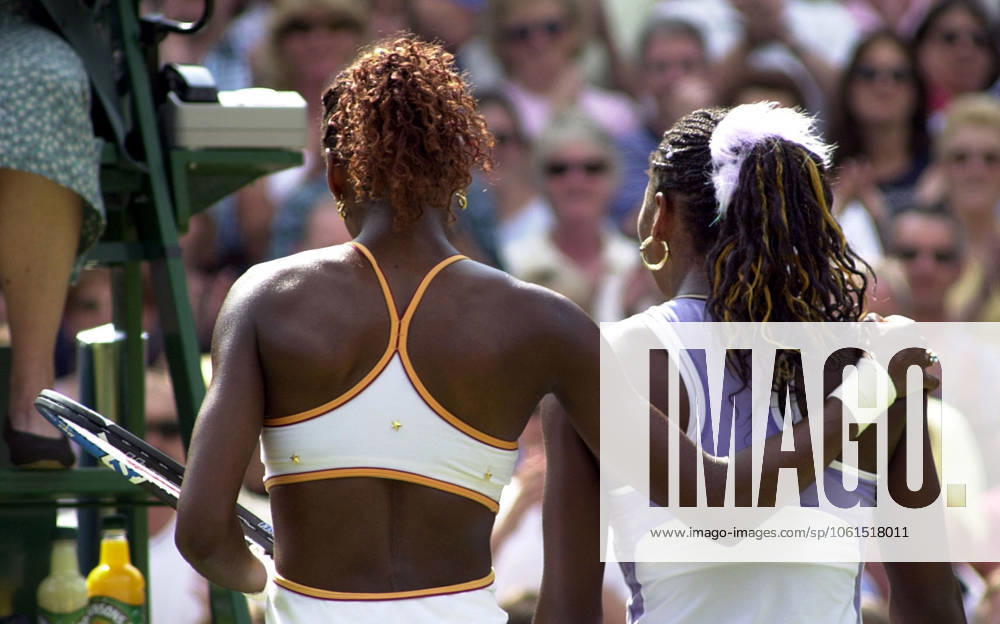 Venus Williams Wimbledon Tennis Championships 2000 Venus Williams wins against Serena Williams at Wimbledon July 2000 Venus Williams puts her arm around her sister Serena Williams after beating her in the Womens singles match