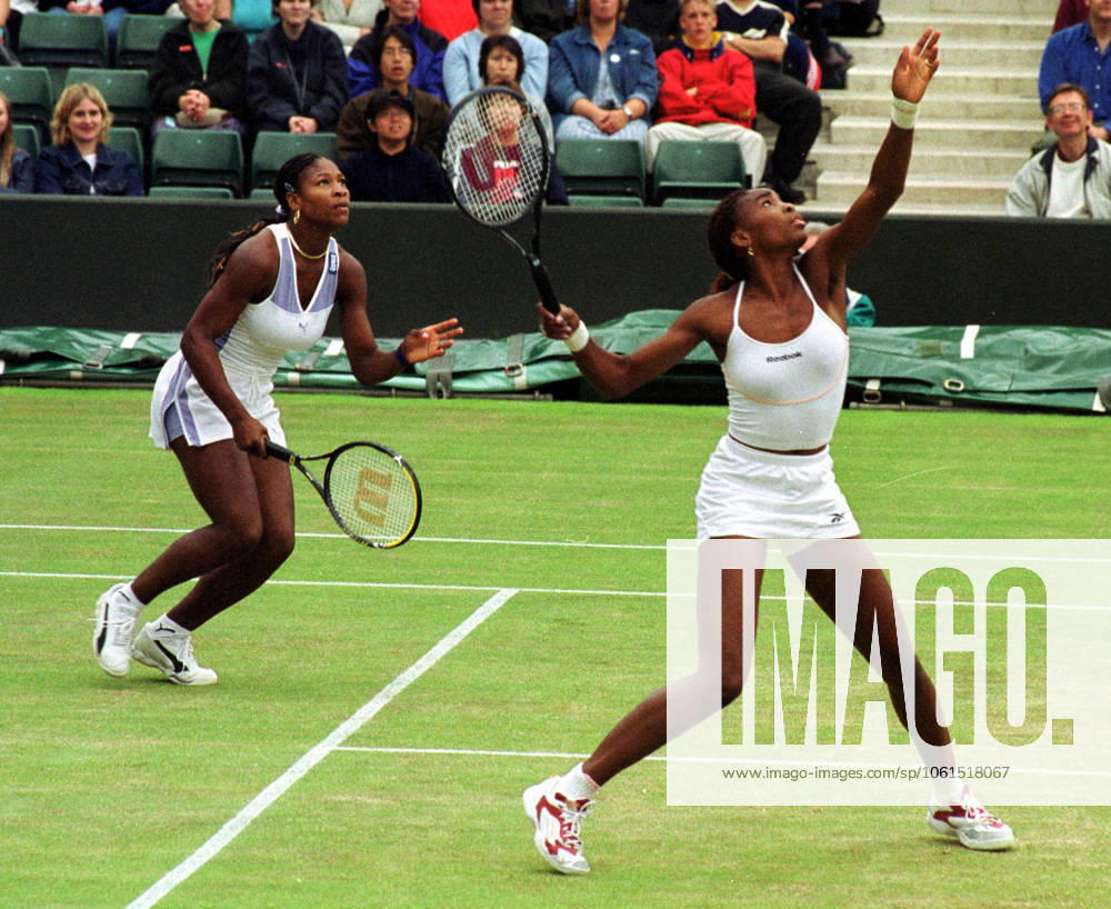 Venus Williams Wimbledon Tennis Championships 2000 Venus Williams and Serena Williams at Wimbledon July 2000 playing in Doubles semi final against Natasha Zvereva and Anna Kournikova The Williams sisters won the match 6-3 7-6