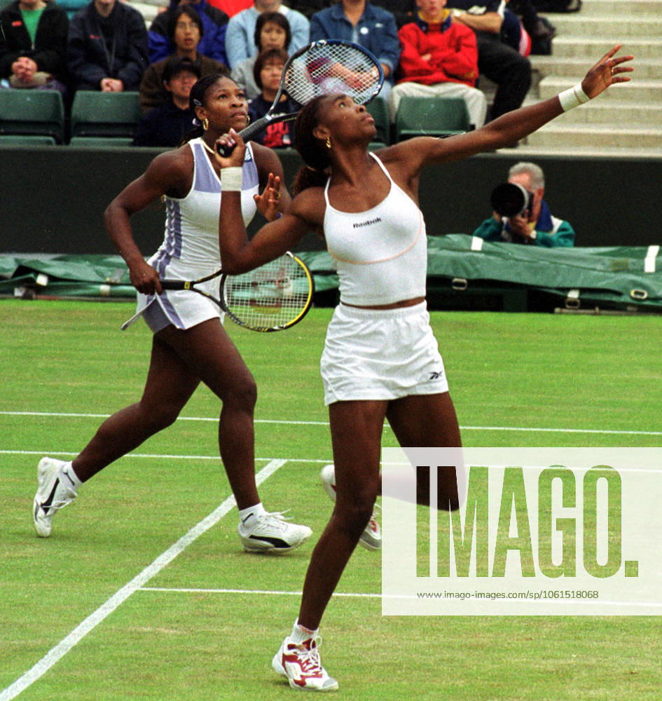 Venus Williams Wimbledon Tennis Championships 2000 Venus Williams and Serena Williams at Wimbledon July 2000 playing in Doubles semi final against Natasha Zvereva and Anna Kournikova The Williams sisters won the match 6-3 7-6