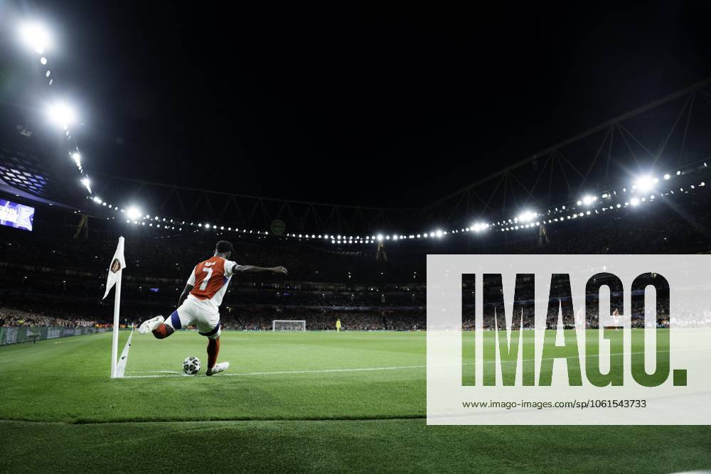 Arsenal FC v Paris Saint-Germain - UEFA Champions League Semi-final First Leg Bukayo Saka during the UEFA Champions League semi-final first leg match between Arsenal and Paris Saint-Germain at Emirates Stadium in London, England, on April 29, 2025.