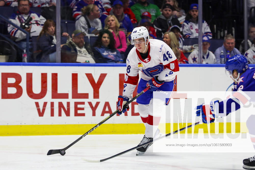 April 11th 2025: Laval Rocket forward Filip Mesar (48) skates in the first period in a game against the Rochester Americans. The Rochester Americans hosted the Laval Rocket on Hall of Fame Night honoring Ryan Miller in an American Hockey League game at Blue Cross Arena in Rochester, New York. ( CSM) Rochester United States of America - ZUMAc04_ 20250411_zma_c04_101