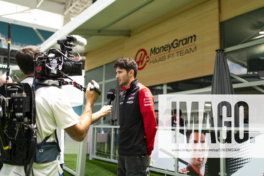 French Formula One driver Esteban Ocon of Haas F1 Team is interviewed in the paddock during the Formula One Miami Grand Prix at the Miami International Autodrome in Miami Gardens, Florida on Thursday, May 1, 2025. MIA2025050103 GREGxNASH