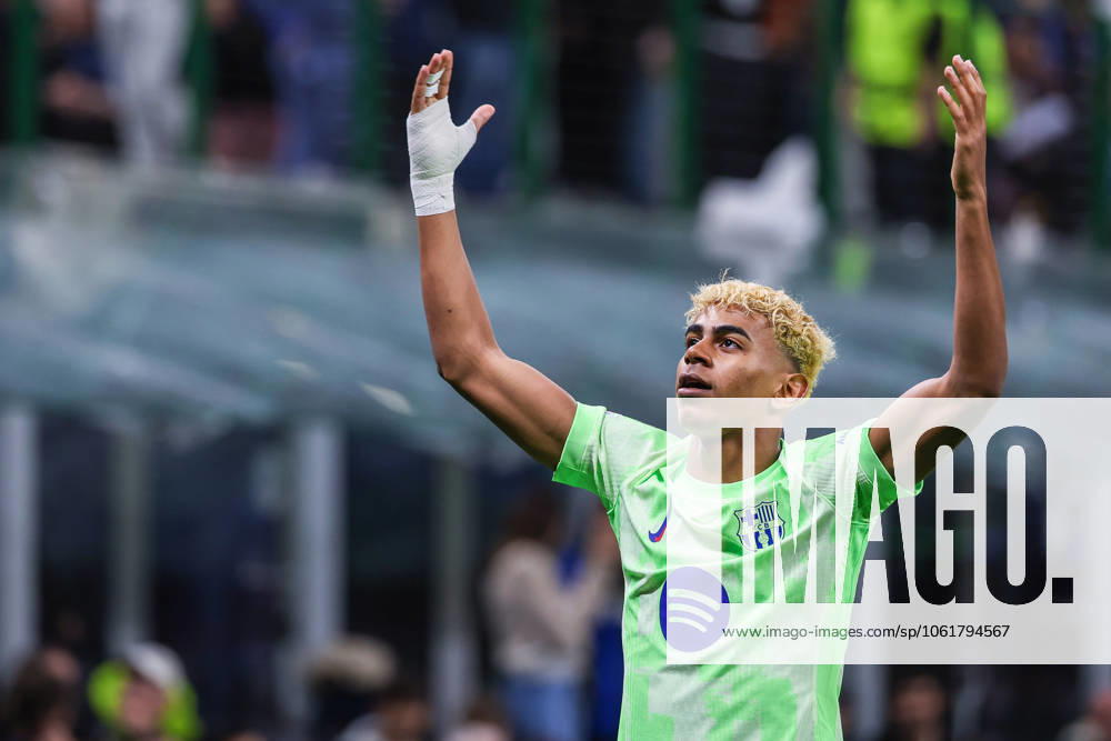 Lamine Yamal of FC Barcelona, Barca celebrates during UEFA Champions League 2024 25 Semi Final - 2nd leg football match between FC Internazionale and FC Barcelona at San Siro Stadium Milan Italy on 06 May 2025. Milan Stadio Giuseppe Meazza Milan Italy