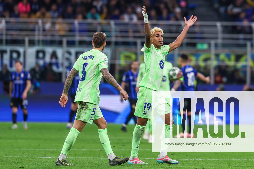 Lamine Yamal of FC Barcelona, Barca celebrates during UEFA Champions League 2024 25 Semi Final - 2nd leg football match between FC Internazionale and FC Barcelona at San Siro Stadium